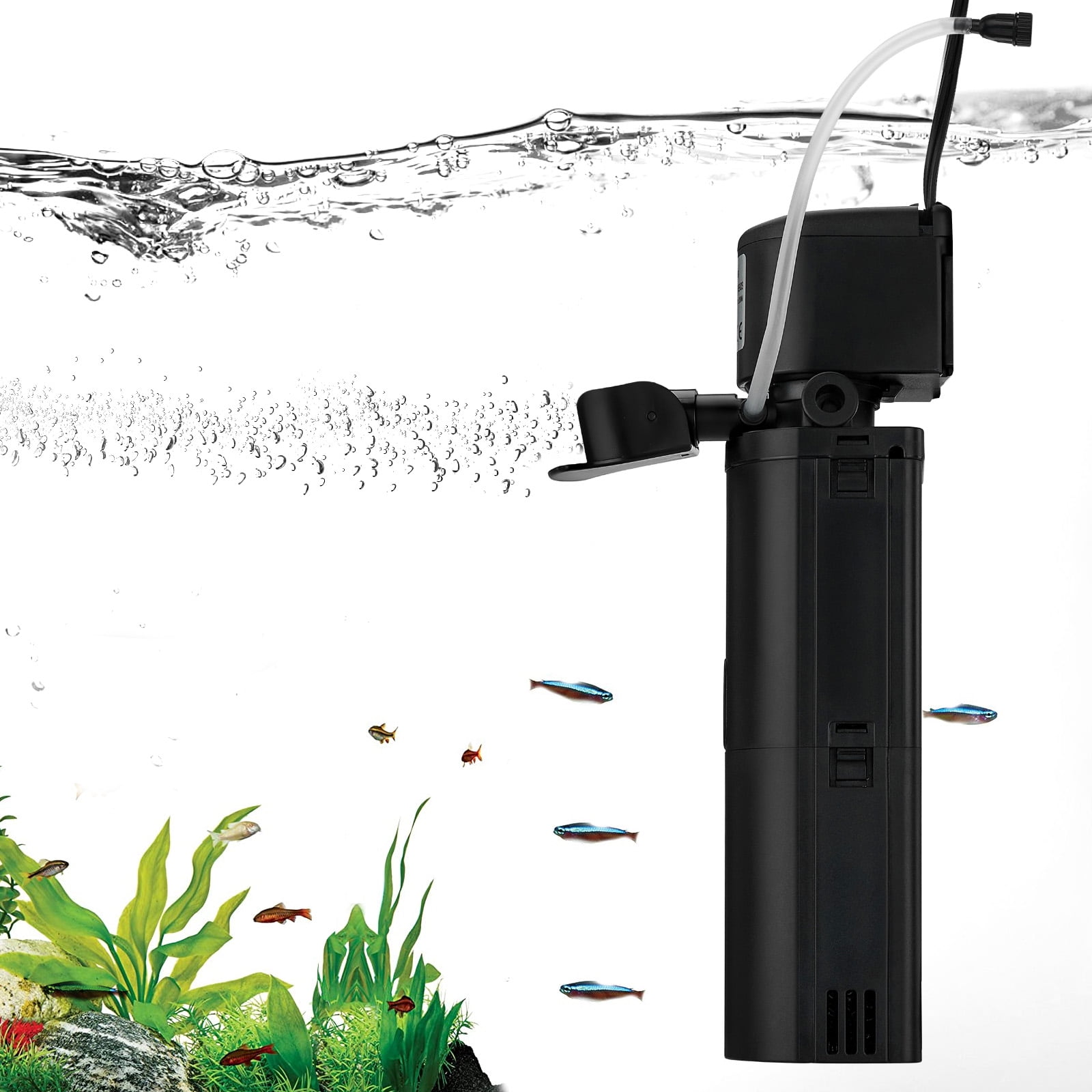 4-in-1 Internal Aquarium Filter for 10–75 Gallon Fish Tanks, Quiet Turtle Tank Filter with Filtration, Aeration, Circulation & Water Change
