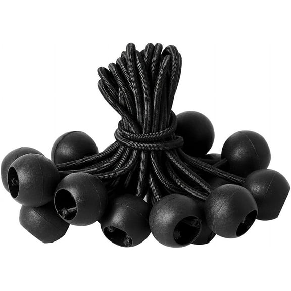 16 Pack Bungee Balls Cords, Black Ball Bungee Heavy Duty Heavyweight 4 inches Tarp Bungee Cords, Weather Resistant Tie Down Strap Diameter 4mm for Canopy, Tarp, Camping, Straps, Tent, Poles and Wires