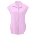 thumbnail image 5 of Eryao Vacation Sale Women's Tank Tops 2024 Cotton Linen Shirts Casual Solid Color Tops Button Down Cap Sleeve Turn-Down Neck T-Shirts,Purple,XXL, 5 of 6