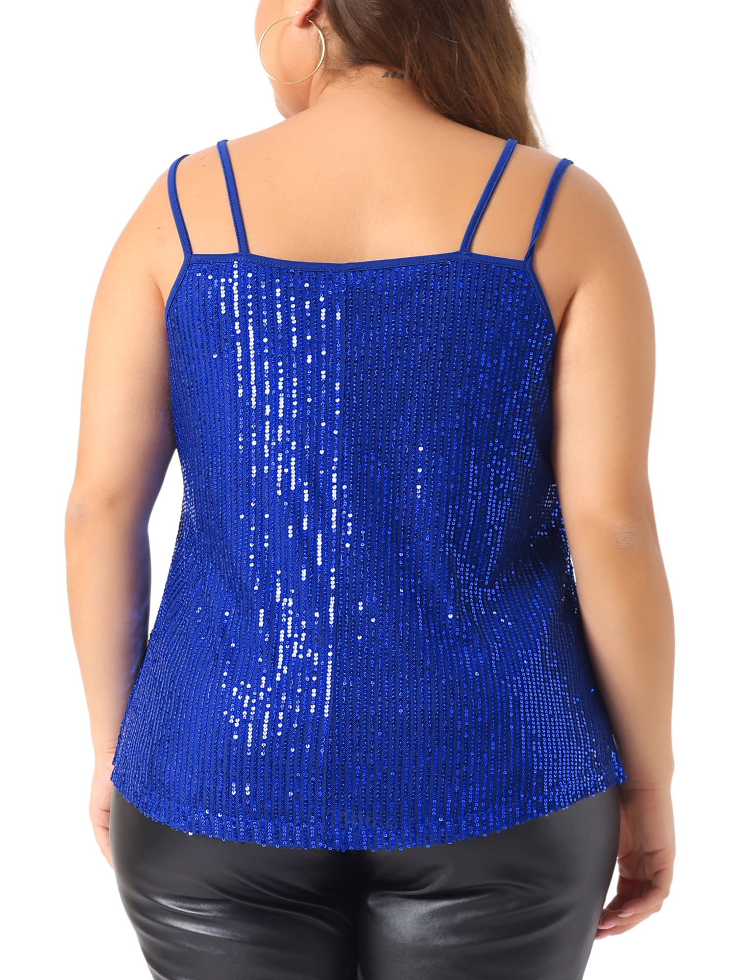 DARING DIVA Women's Plus Sequin Cami Tank Tops with Spaghetti Straps 4X Royal Blue