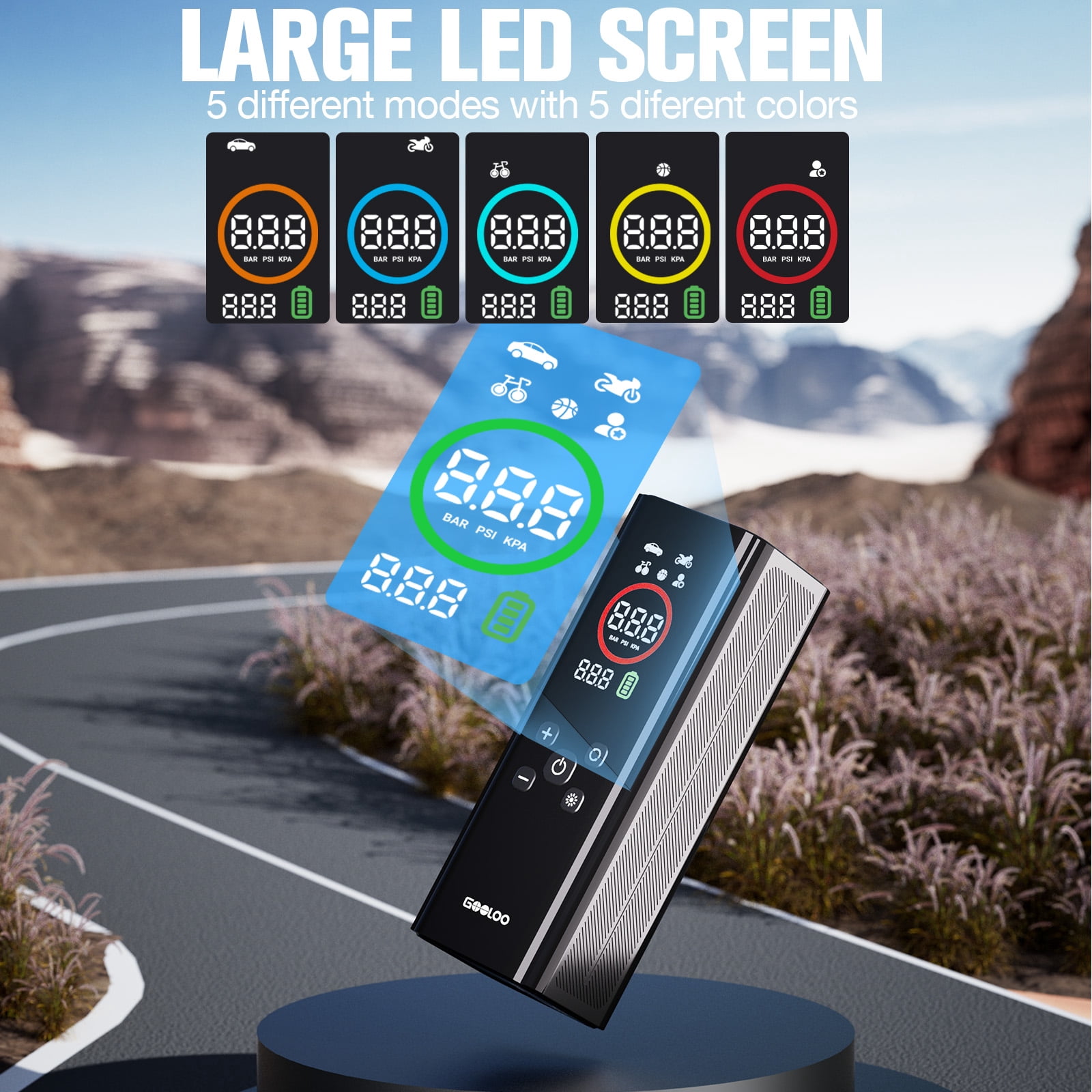 GOOLOO AP150 PRO Tire Inflator, 150 PSI Portable Air Pump with 7500mAh Battery, Digital Pressure Gauge, Auto Shut-Off, LED Light for Cars, Bikes