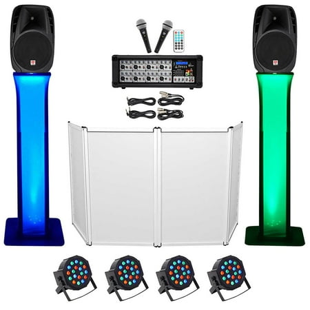 DJ Package w/15 Speakers+Bluetooth Mixer+Mics+Tripod+Totem Stands+Facade+Lights