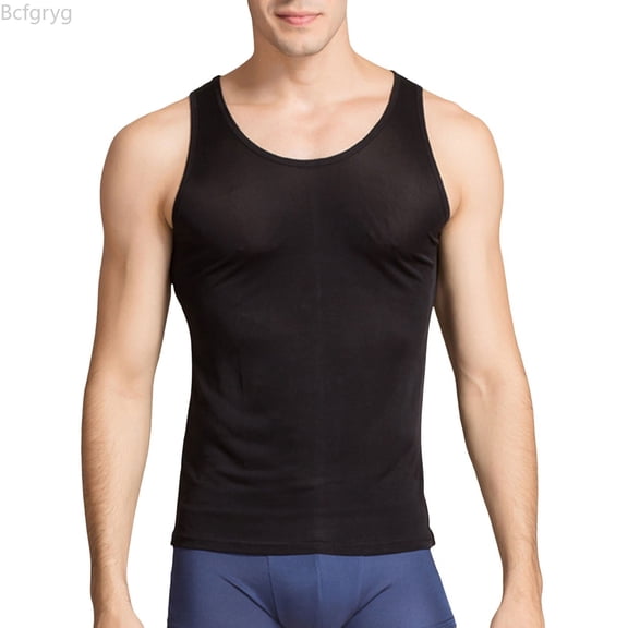 Bcfgryg Men's Silk Tank Tops Super Absorbent And Breathable Undershir/Sleeveless Silk Classic A Shirts Men's T Shirts Black L