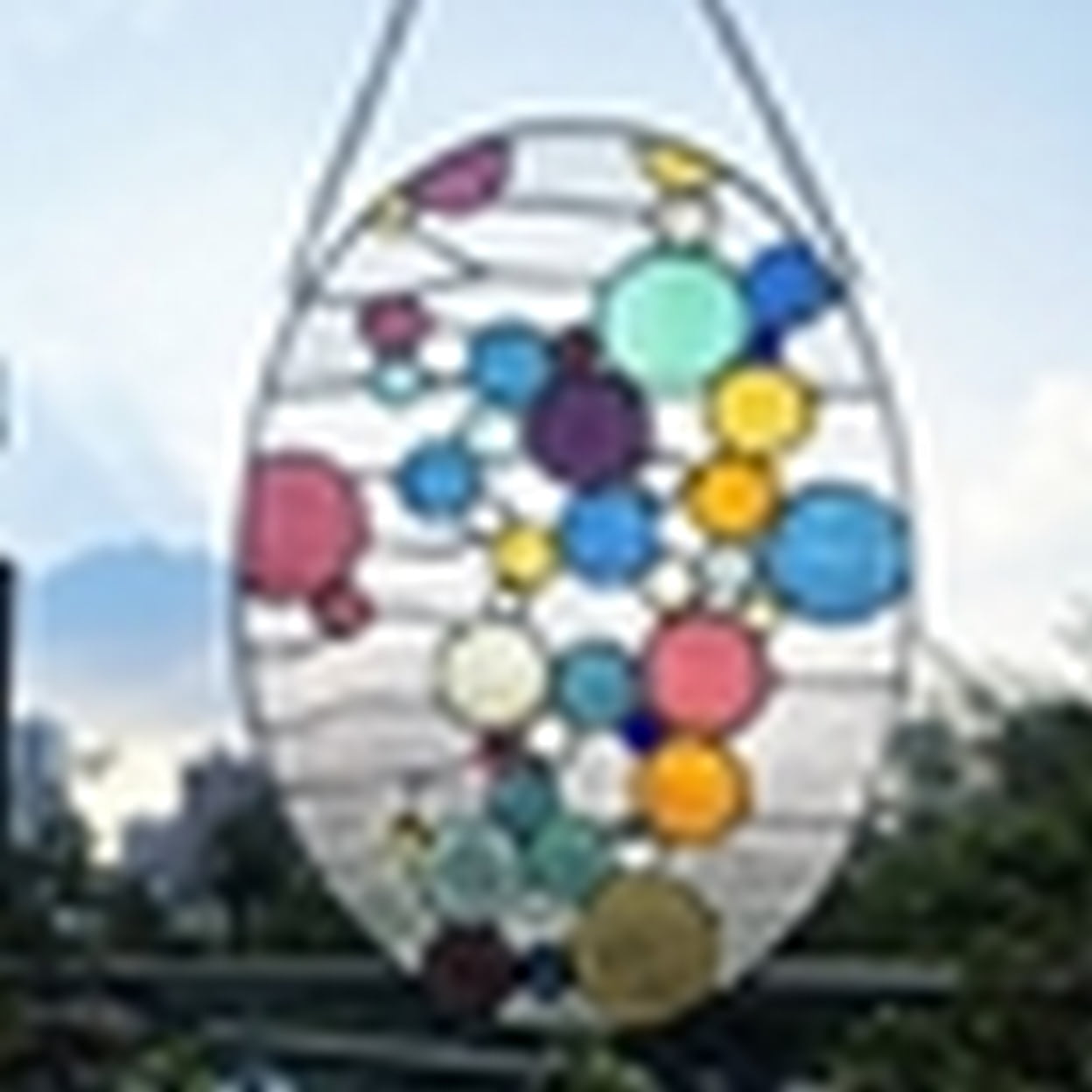 CHLOE Lighting BUBBLES Geometric-Style Stained Glass Window Panel 20" Tall