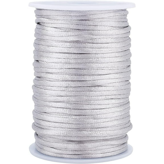 3mm Silver Silky String Rattail Silk Cord Chinese Knot Thread Thick Trim Cords Knitting Cord String for Craft Jewelry Bracelet Making Jewelry Making 54 Yards