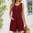 thumbnail image 3 of Women's Sleeveless Button Front Romper with Pockets Casual Summer Loose Fit Short Jumpsuit, 3 of 6