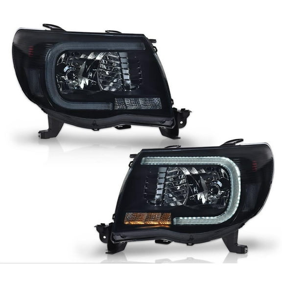 1Pair LED Tube DRL Halo Headlights Smoked Fit For 05-11 Toyota Tacoma