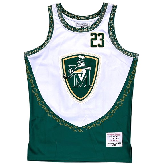 LeBron James Men's Headgear Classics St. Vincent St. Mary High School Jersey (Small, White/Green)