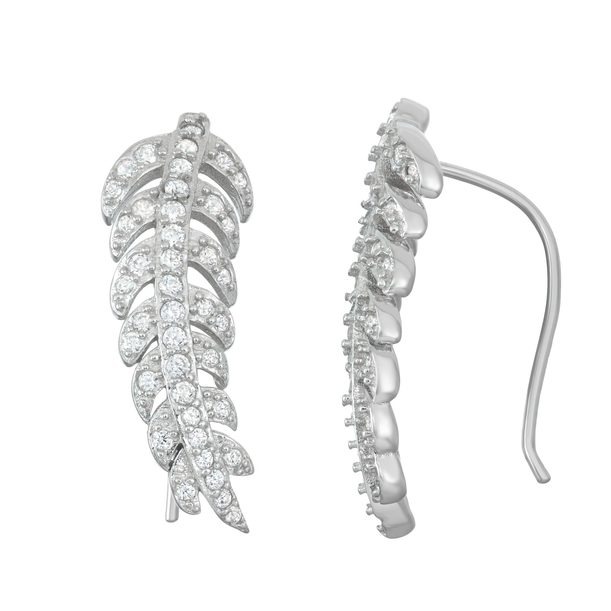 Sterling Silver CZ Leaf Ear Crawler/Climber Earrings