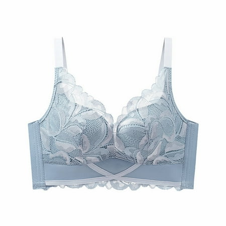 Gnurob Women Wireless Bralettes Thin Padded Underwear Embroidered Lace Brassiere Full Coverage Bra Breathable Bralette Beauty Back Smoothing Bras Clearance Saving Light Blue Medium