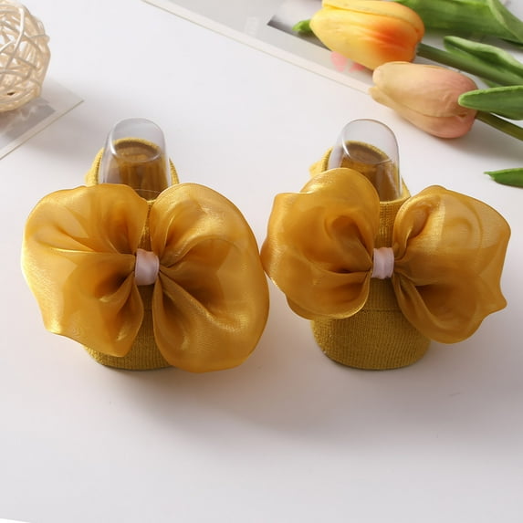 Cathalem Non Slip Socks for Baby Girl Bowkot Bottom Floor Socks Socks Kids Socks Soft Toddler Children Socks Kids Easter Socks Yellow 12-24Months