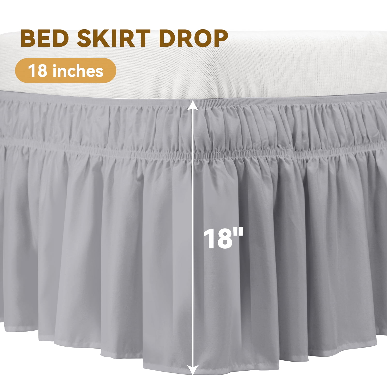 AzulHome Light Gray Bed Skirts Dust Ruffle For Queen Size Bed, 18 inch Tailored Drop with Adjustable Elastic Belt, Easy to Install and Clean