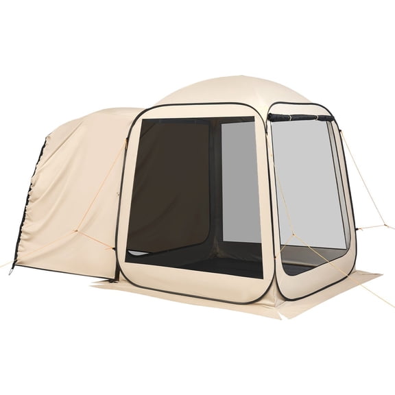 6x6ft Pop Up SUV Tailgate Screen House Tent for 4-6 Person Car Camping Portable with Carry Bag Netting Sides Beige