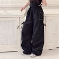 thumbnail image 2 of CONROSES Girls Baggy Cargo Pants Wide Leg Outdoor Hiking Pants for Girls Trendy Solid Elastic Waist Drawstring Athletic Jogger Pants With Pockets, 2 of 3
