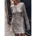 thumbnail image 4 of Robe pour Femmes Grande Taille Découpée Manches Longues Robe Moulante Courte Robe de Cocktail Brillante Argent m, 4 of 7