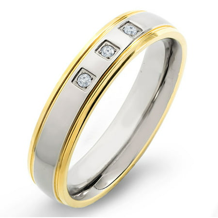 Crucible Gold-Plated Titanium and 0.05 Carat T.W. Diamond Grooved Comfort Fit Band (H-I, SI2)
