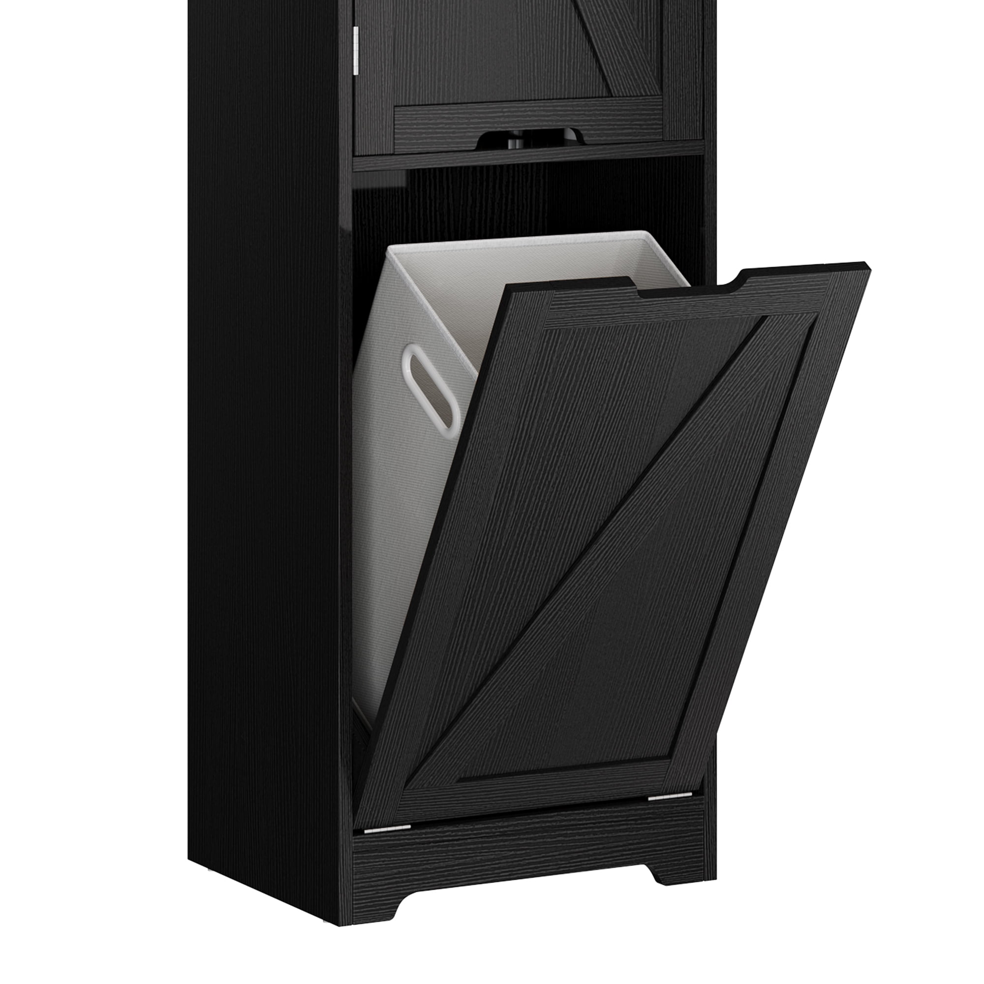 ModFusion Laundry Cabinet Tilt Out Laundry Hamper with Removable Laundry Basket and 3 Shleves,Black