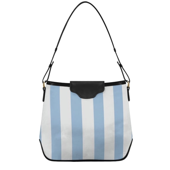 Light Blue-white Stripes Women's Tote Bag Convertible Handbags Hobo Shoulder Bag with Zipper Magnetic Snap