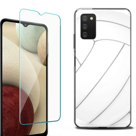 Slim-Fit Protective Fashion Phone Case (Black) for Samsung Galaxy A03s, with Tempered Glass Screen Protector, by OneToughShield ® - Volleyball