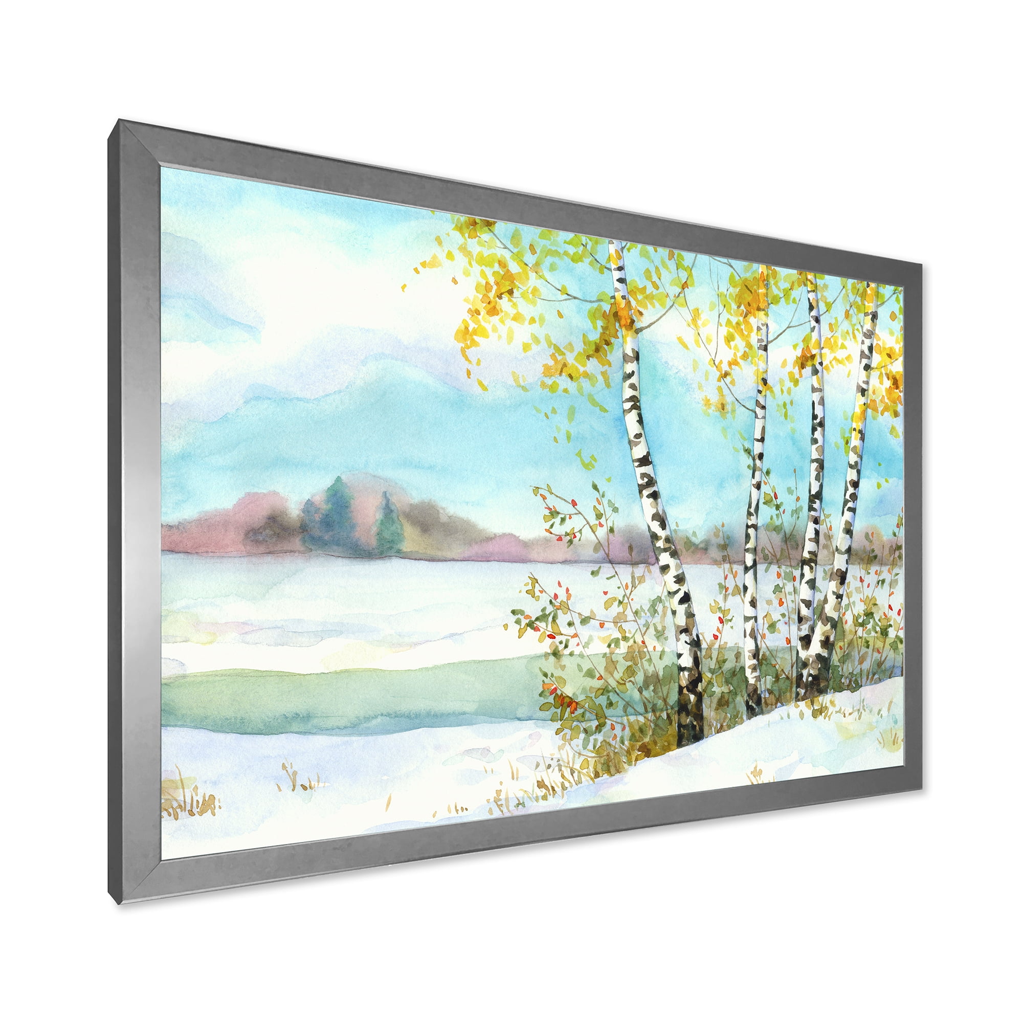 Designart 'Birches In Snowy Land' Lake House Framed Art Print