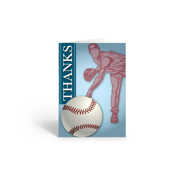 Baseball Thank You Note Card- 10 Boxed Baseball Cards & Envelopes - B14251