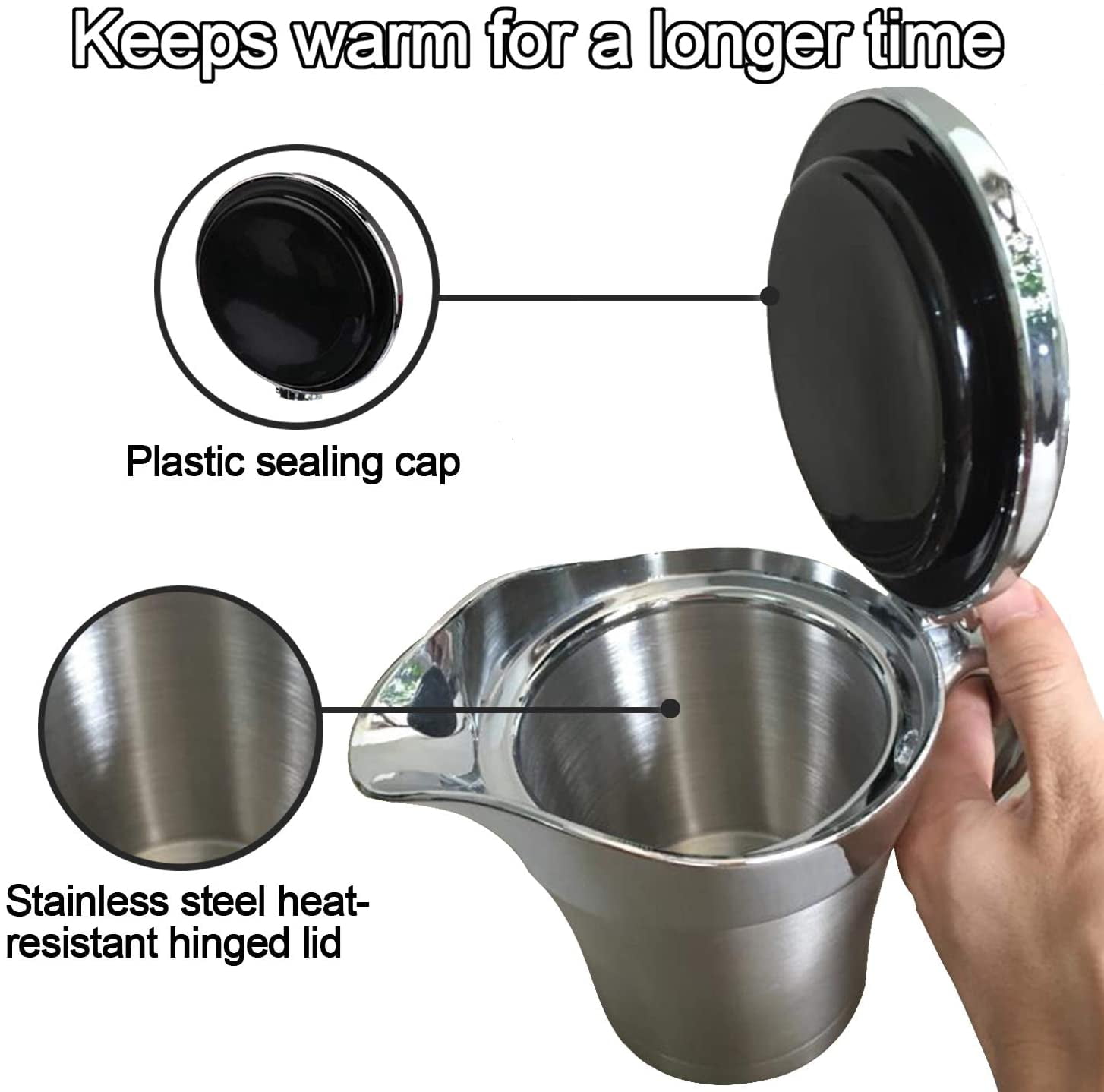 ABPETE 16 oz Double Wall Stainless Steel Boat,Warm-Retaining Creamer & Sauce Pitcher for Coffee,Sleek Polish Finish