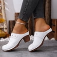 thumbnail image 3 of Dakaela Womens Mules Pumps Round Closed Toe Sandals Chunky Heeled Slides Clogs Slip on Casual Backless Loafers Shoes Size 6-10 White, 3 of 6