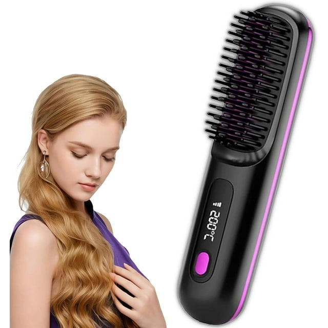 Numoya Go Brush Pro, Portable Cordless Hair Straightener Brush, Black
