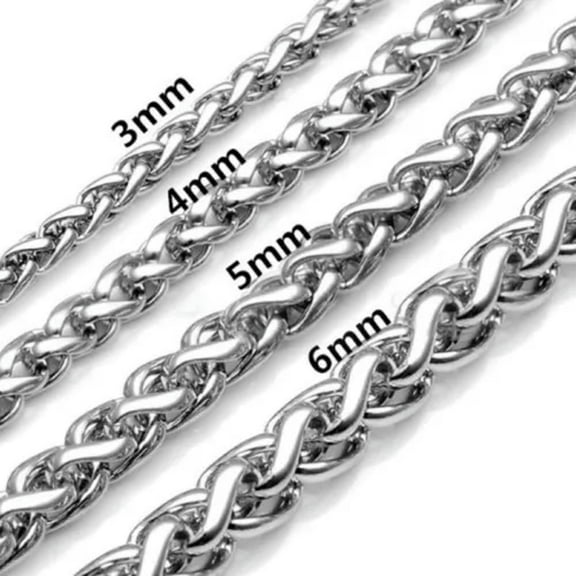 3/4/5MM Silver Braided Wheat Chain Stainless Steel Necklace Mens Link 18"-26"