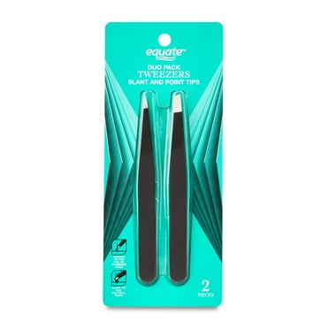 Equate Duo Pack of Stainless Steel Slanted and Pointed Tweezers for Precision Beauty, Black (2 Count)