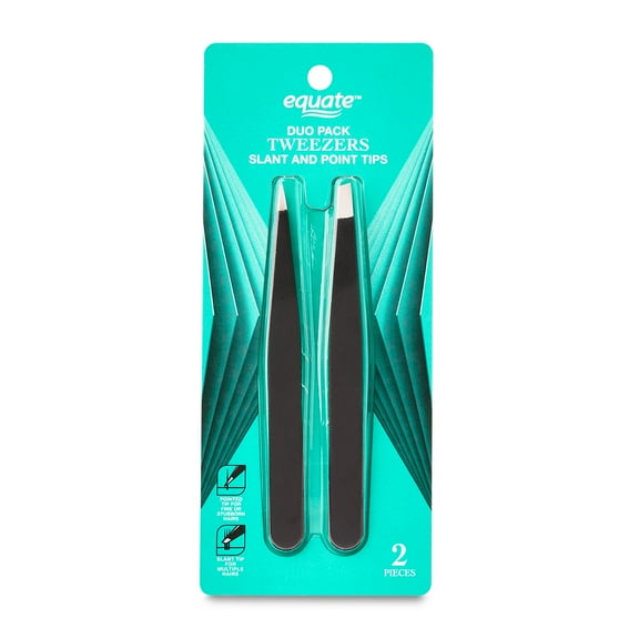 Equate Stainless Steel Duo Slant and Point-Tip Tweezer Set, 2 Pieces