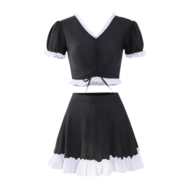 Traje de baño para mujer, sujetador de copa acolchado, ligero, con volantes, conjunto de bikini para piscina M