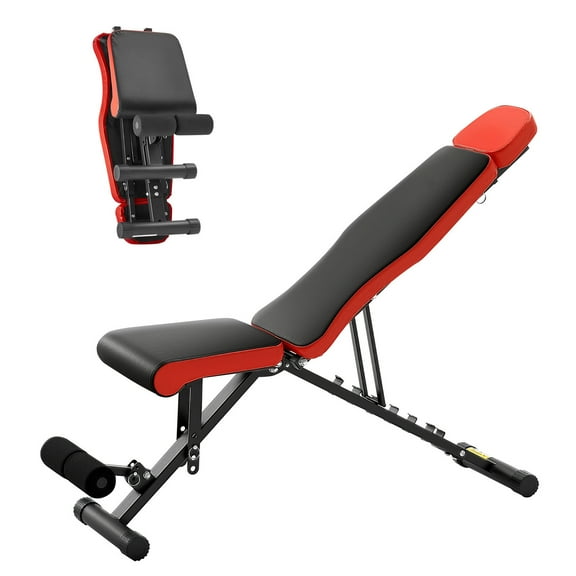 KFFKFF Strength Training Bench, 660lbs Capacity Adjustable Workout Bench for Comprehensive Body Exercise, Home Gym Fitness Sit-up Bench, Flat Bench with Extended Head/Neck Safety & Swift Folding