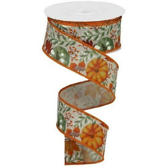 1.5" Pumpkin Foliage Ribbon: Light Natural (10 Yards)