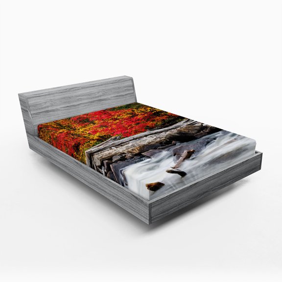 Ambesonne Autumn Fitted Sheet, Fall Forest Driftwood, Full Size, Red