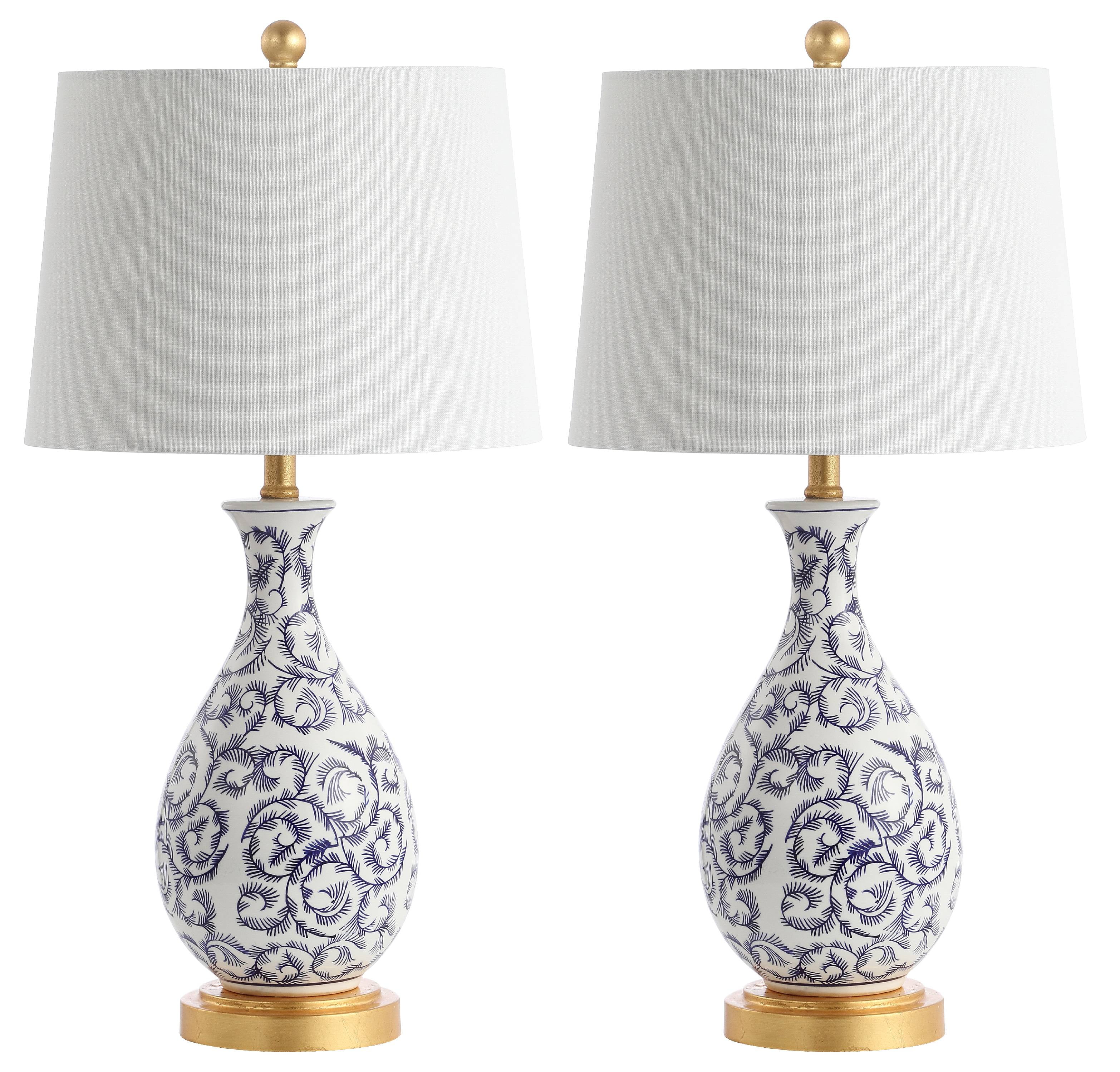 SAFAVIEH Avi Floral Vines 27.5 in. H Table Lamp, Blue/White, Set of 2