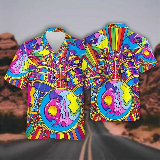 Chemises Graphiques Instrument de Musique Batterie pour Hommes Vêtements Hip Hop Band Manches Courtes Blouses Batteur Travail Col Rabattu Blouse Chanteur Tops