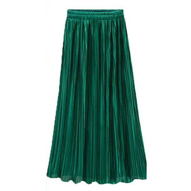 Gupgi - Women Stretch High Waist Plain Pleated Flared Sequined Skirts ...