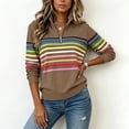 thumbnail image 5 of Otvok Stand‑Collar Loose Pullover Top, Womens Quarter‑Zip Striped Long‑Sleeve Daily‑Wear Sweatshirt, 5 of 7