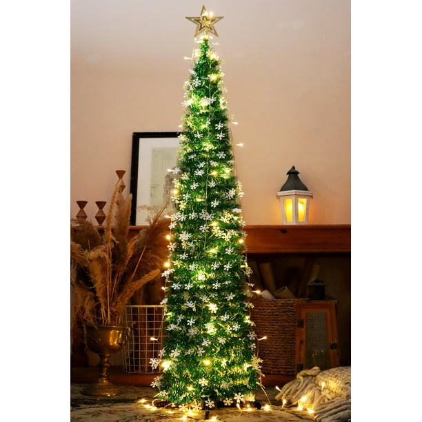 Árbol de Navidad HMASYO Desplegable de 1,5 m con Temporizador y Luces Verde