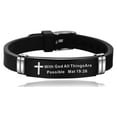 thumbnail image 1 of Religious Cross Jesus Scripture Quote Christian Bible Verse Inspiring Faith Leather Bracelets For Men Personalize Gifts, 1 of 2