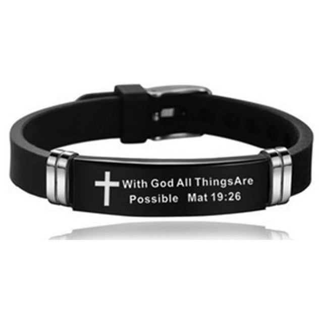 Religious Cross Jesus Scripture Quote Christian Bible Verse Inspiring Faith Leather Bracelets For Men Personalize Gifts