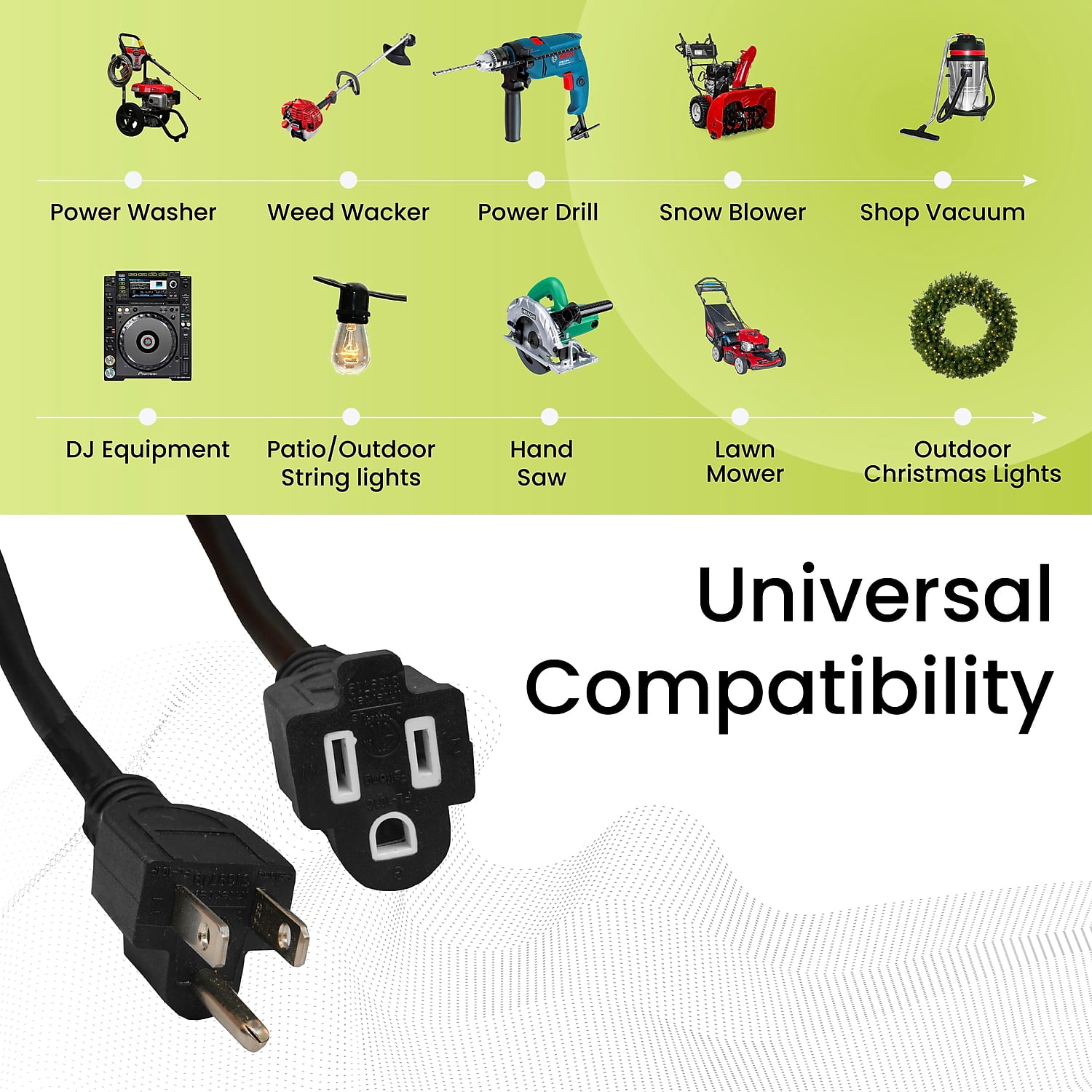 GoGreen Power 16/3 15 ft Black 1 Outlet Heavy Duty Extension Cord