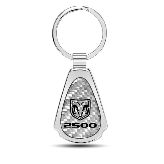 RAM 2500 Logo Real Silver Dome Carbon Fiber Chrome Metal Teardrop Key Chain