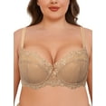 thumbnail image 6 of Deyllo Women's Lace Bra Non Padded Full Cup Underwire Push up See Through Plus Size Bra, Beige 34D, 6 of 7