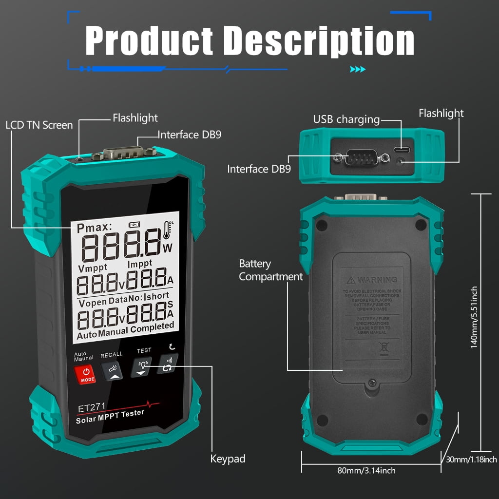 Solar Panel Tester, Photovoltaic Multimeter 1600W, Solar MPPT Meter Digital