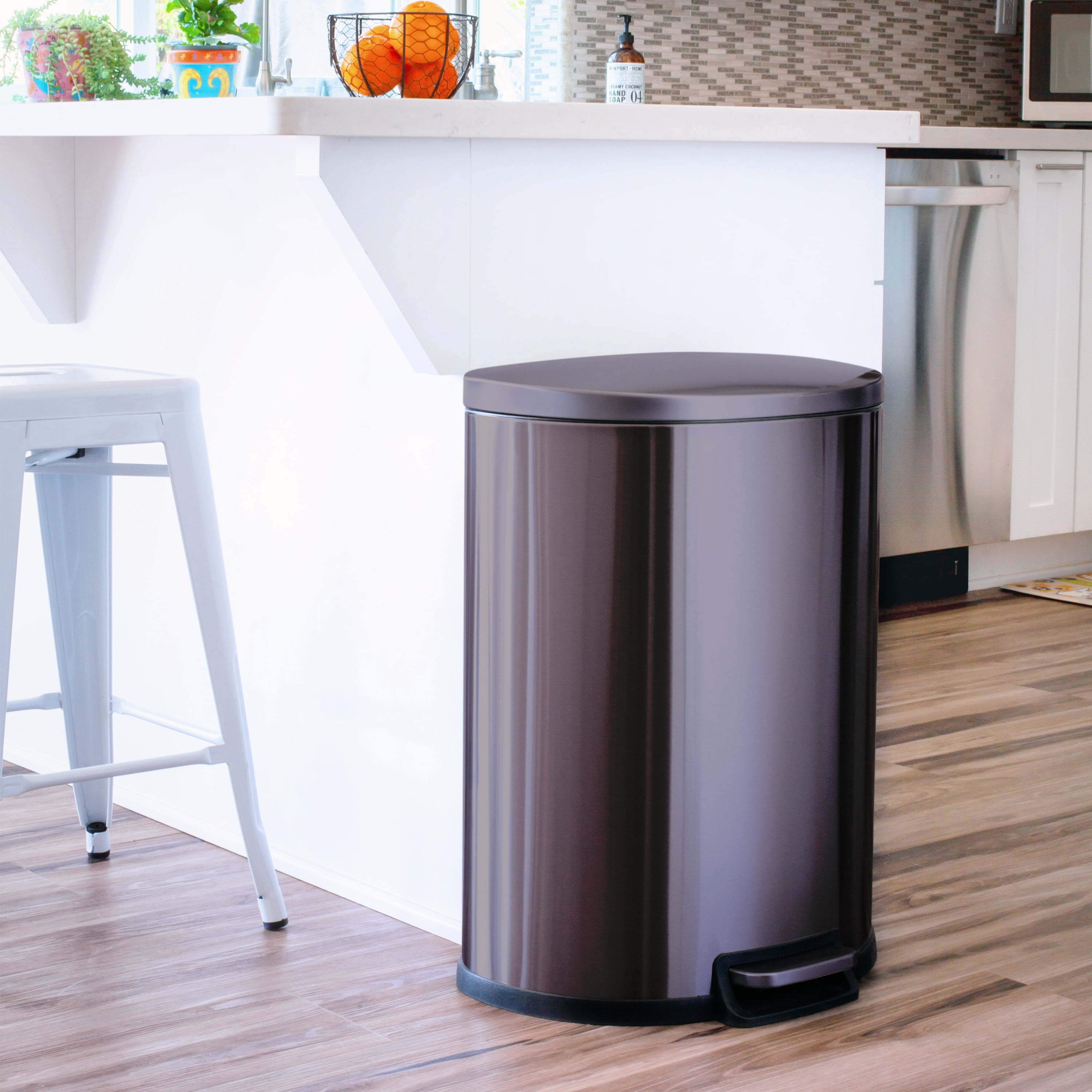 Qualiazero Kitchen Trash Can, 13.2 Gallon Stainless Steel Step Garbage Bin with Soft Close Lid, Black