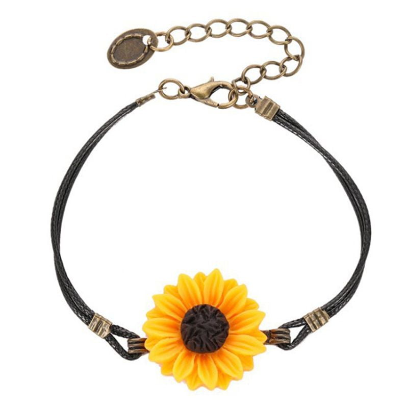925 Sterling Silver & Yellow Epoxy Enamel Daisy Flower Charm Friendship Bracelet 