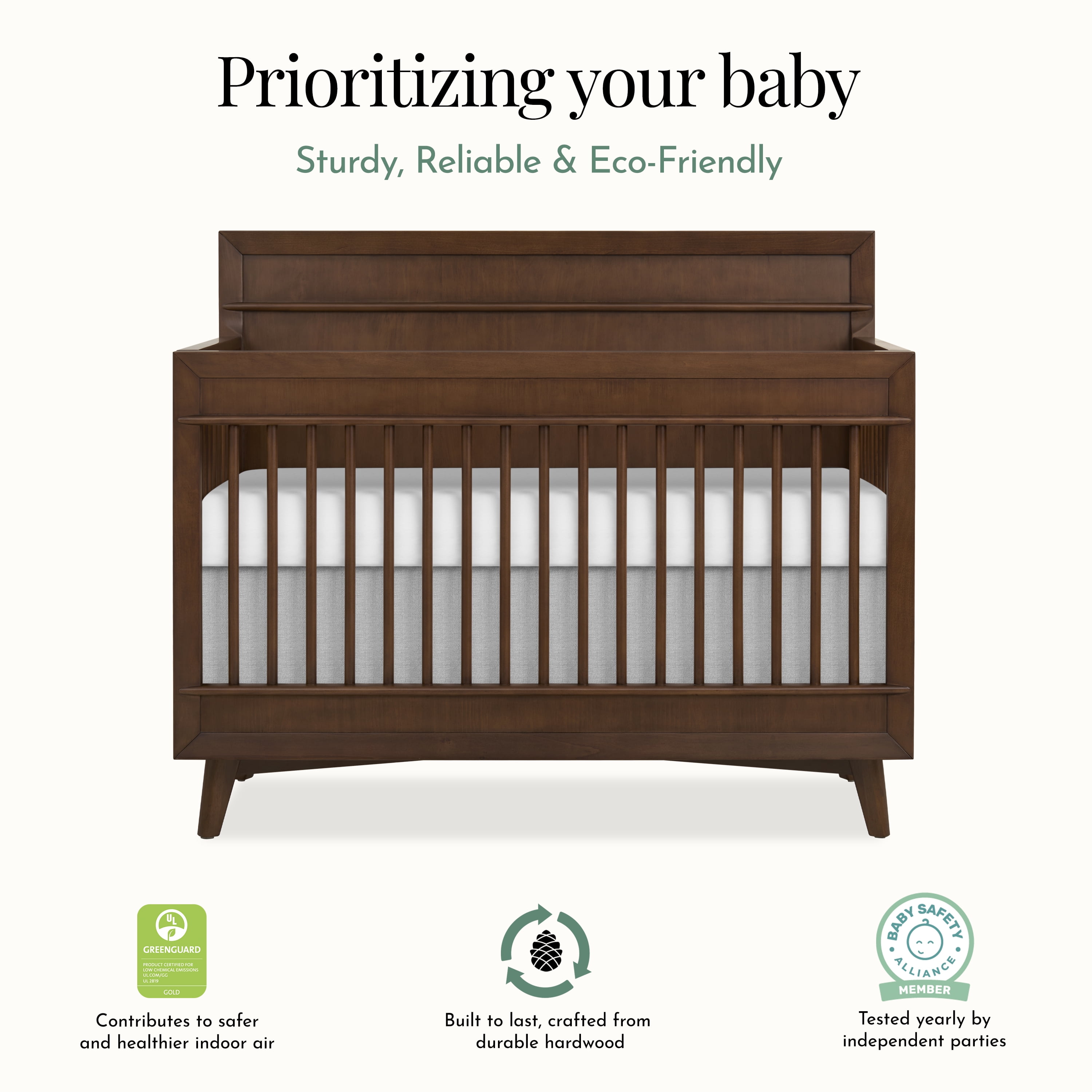 Evolur Loft Antilia Mid-Century 4-in1 Crib in Walnut
