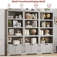 thumbnail image 4 of 5 Tier Bookshelf, 69" Tall Farmhouse Bookcase with 2 Doors & Adjustable Shelves - Open Display Storage Rack with Anti-Slip Design for Home Office, Balcony, Library, Study, Living Room, Gray, 4 of 6